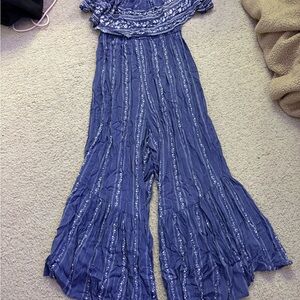 Blue Floral Off-Shoulder Jumpsuit